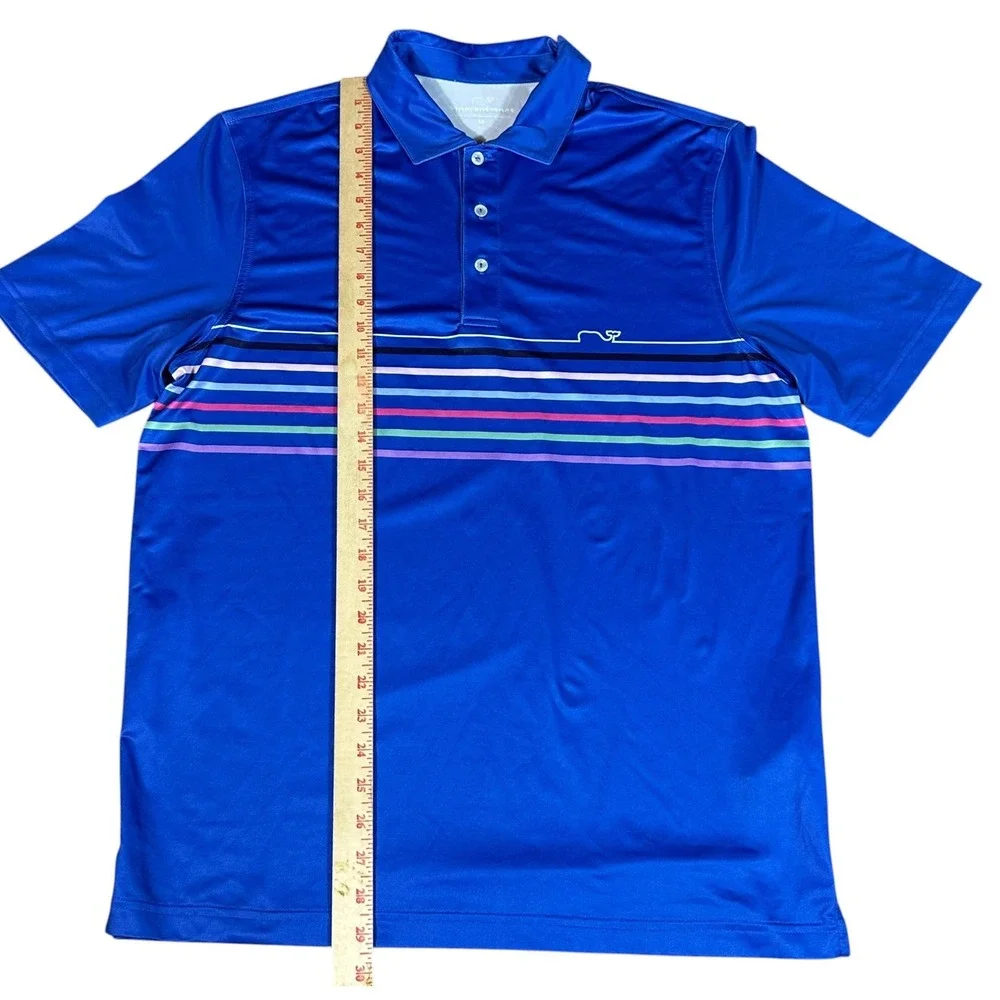 Vineyard Vines Polo Mens M‎ Blue Multi-Color Striped Performance Short Sleeve